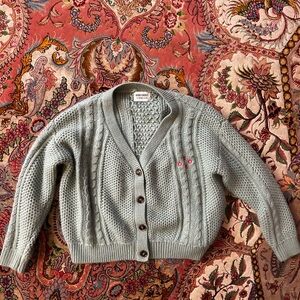 Bobo Chooses Mint Cable Knit 100% Cotton Cardigan Size 6-7